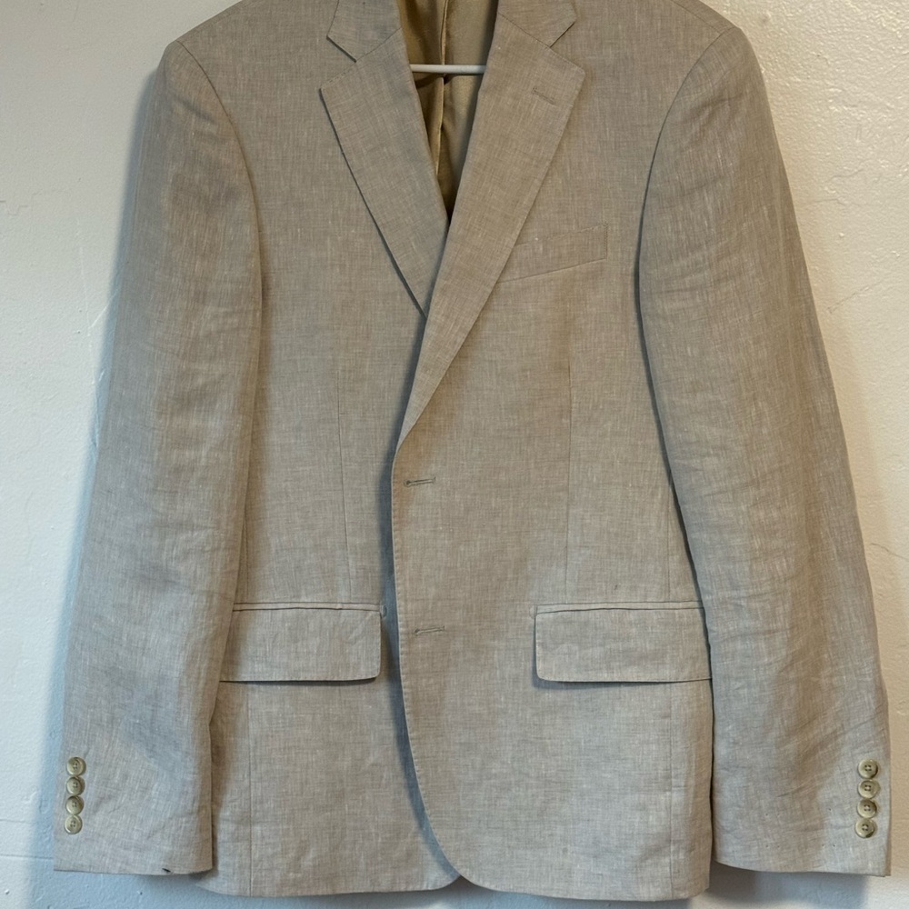 Broletto - Men's Beige Linen Blazer - Classic Tailored Sport Coat Size 40R